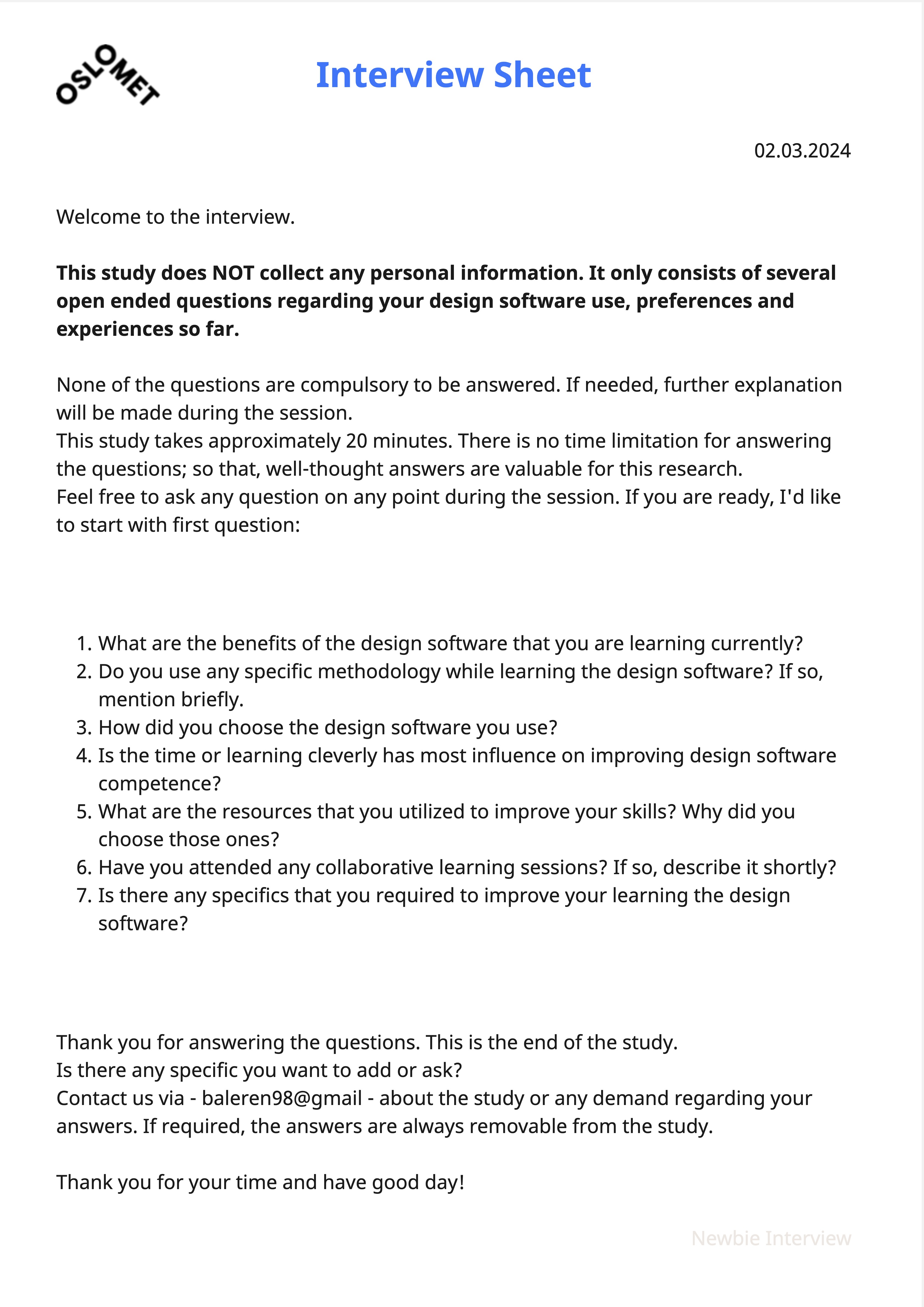 Interview Sheet 1