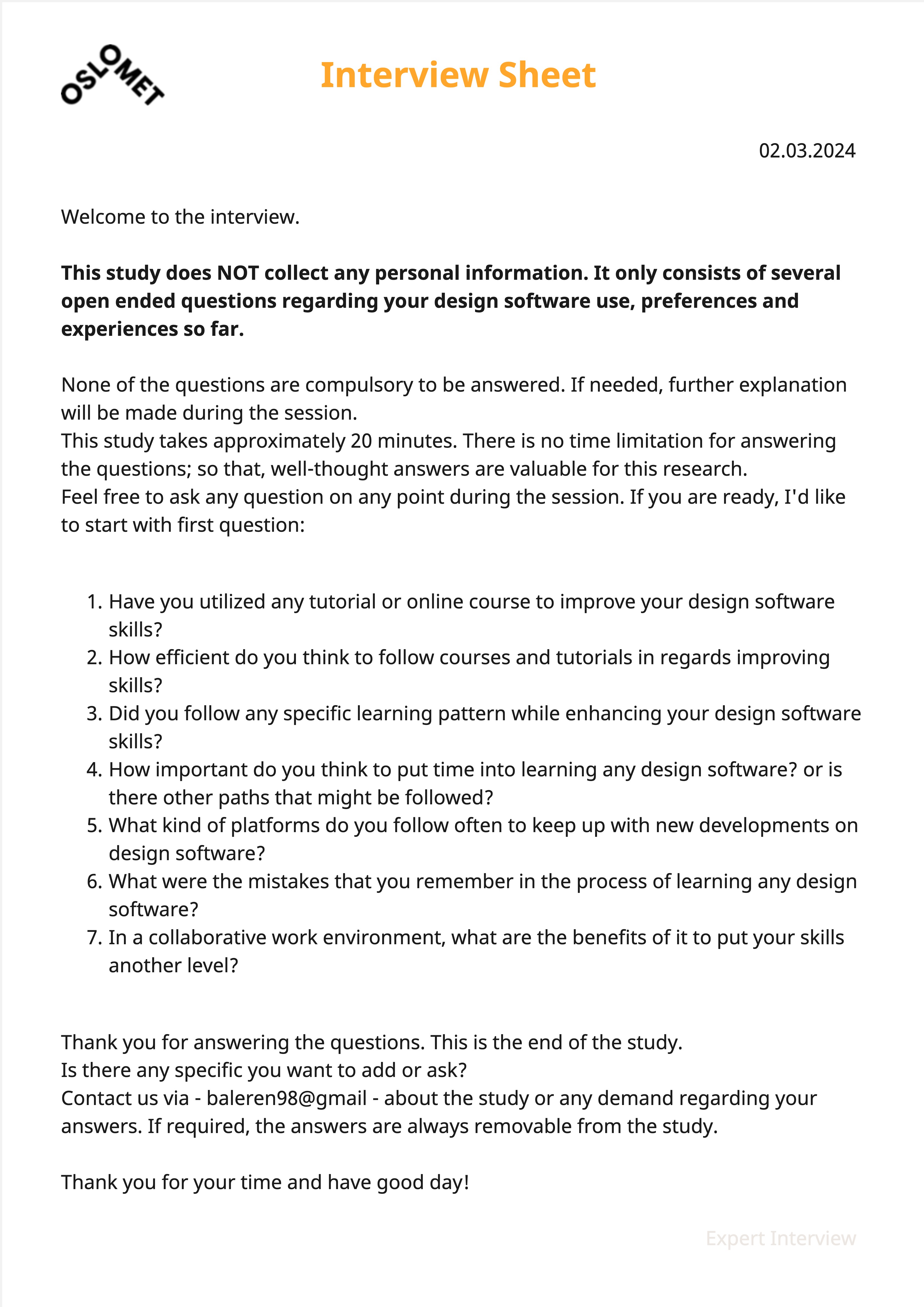 Interview Sheet 2